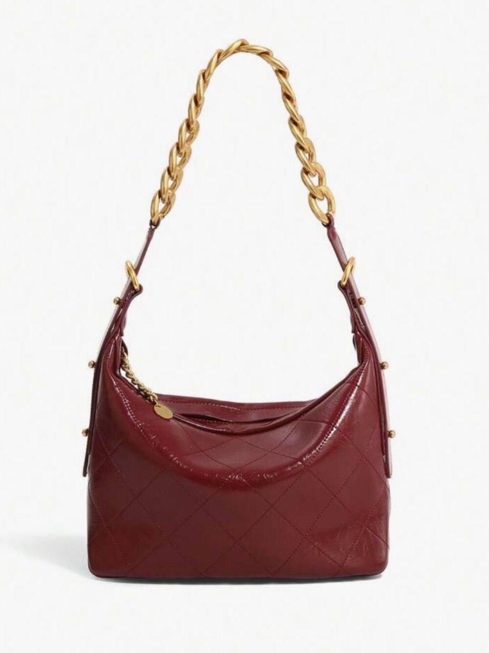 Deep Red Genuine Patent Leather Moon Bag